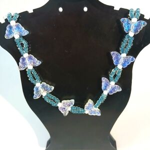 Blue Butterfly Necklace - 18.25"